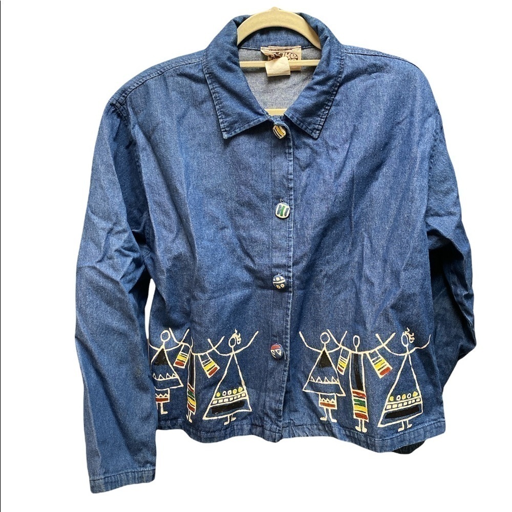 On The Rocks vintage denim button down blouse Painted designs Size large